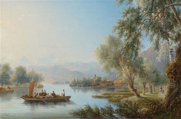 View Of Lake Thun Oil Painting by Johann Jakob Ulrich