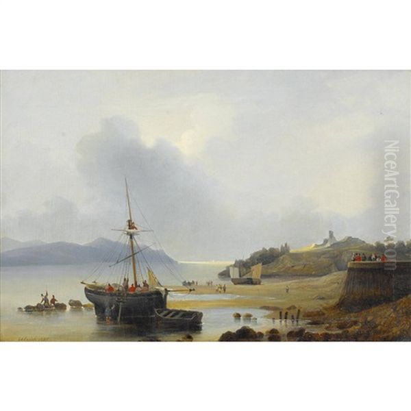 Kustenpartie Bei Ebbe Mit Segelschiffen Und Staffage by Johann Jakob Ulrich