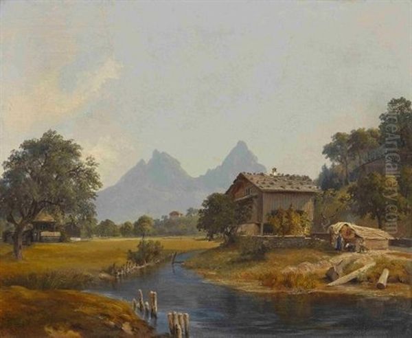 Schweizer Landschaft Oil Painting by Johann Jakob Ulrich