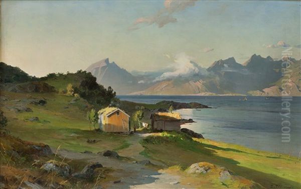 Fjordlandskap, Nord-norge Oil Painting by Even Ulving