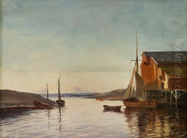 Fiskevaer I Ettermiddagslys Oil Painting by Even Ulving