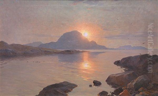 Kyst I Maneskinn Oil Painting by Even Ulving