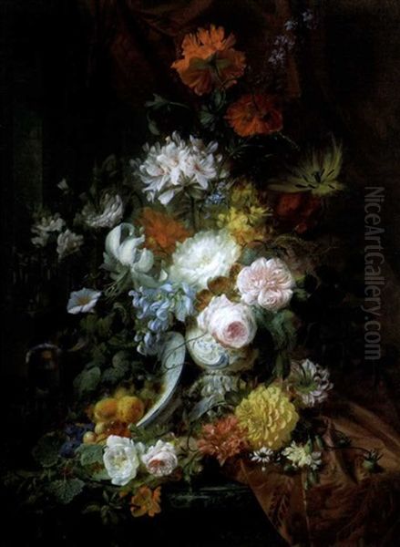 Bouquet De Fleurs Sur Un Entablement Oil Painting by Apollonius Anton Umpfenbach