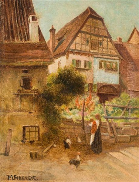 A Chicken Yard In The Wachau Oil Painting by Paul Unbereit