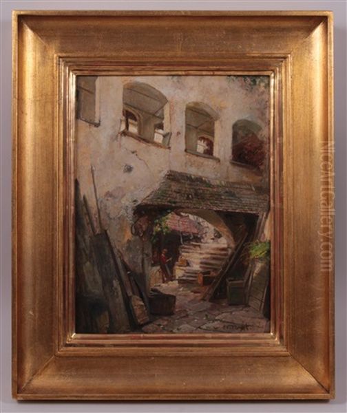 Blick In Einen Innenhof Oil Painting by Paul Unbereit