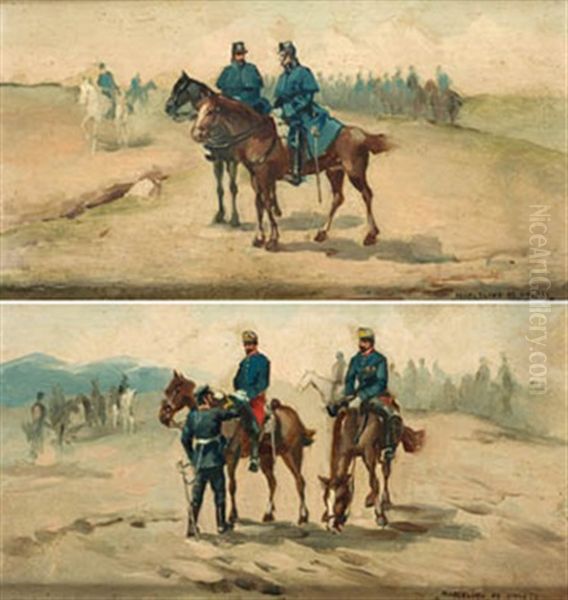 Militares De Caballeria (+ El Mando De Caballeria; Pair) Oil Painting by Marcelino Unceta Y Lopez