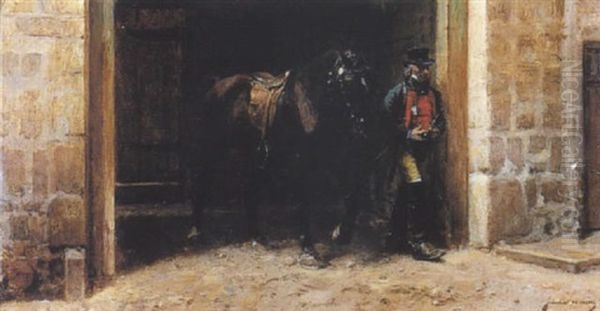 Saliendo Del Establo Oil Painting by Marcelino Unceta Y Lopez