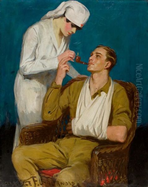 Nurse Lighting A Pipe Oil Painting by Clarence Frederick Underwood