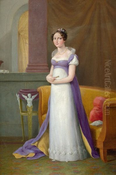 Grosherzogin Marie Von Mecklenburg-strelitz: Bildnis Mit Ihrem Sohn Und Bildnis Im Chemisekleid Mit Violettem Uberkleid  (pair) Oil Painting by Christian Wilhelm Jacob Unger