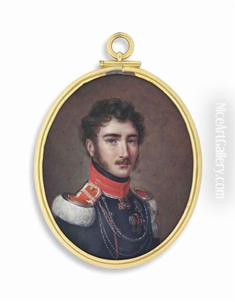 Prince George Of Hesse-cassel (1793-1881), In Red-piped Blue Coat With Red Collar, Red And White Epaulettes And Aiguillettes Oil Painting by Christian Wilhelm Jacob Unger