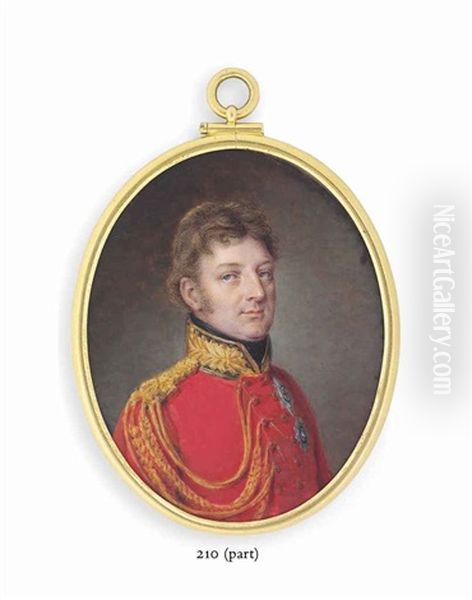 Two Miniatures Of Prince Adolphus, Duke Of Cambridge (1774-1850): In Red Coat With Black Collar Embroidered In Gold With Oak Leaves Oil Painting by Christian Wilhelm Jacob Unger