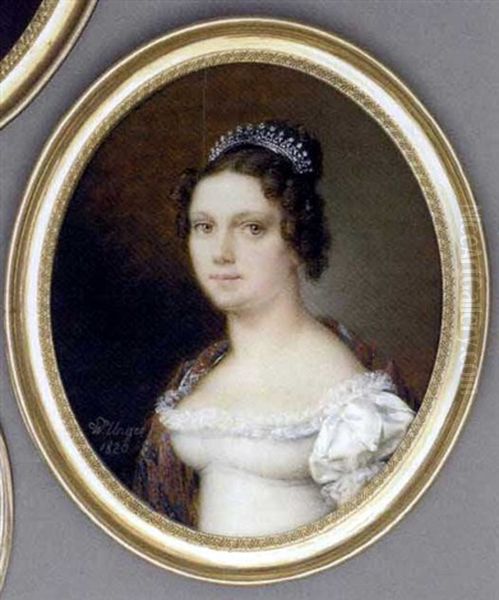 Princess Sophie Of Thurn And Taxis, Later Duchess Of Wurttemberg, In Lace-bordered White Silk Dress With Pearls Adorning Her Short Sleeves, Multi-coloured Cashmere Stole Oil Painting by Christian Wilhelm Jacob Unger