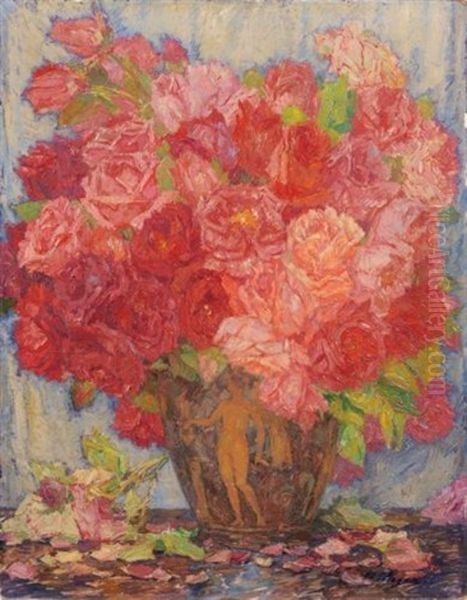 Stillleben Mit Rosen Und Antikisierender Vase Oil Painting by Hans Unger