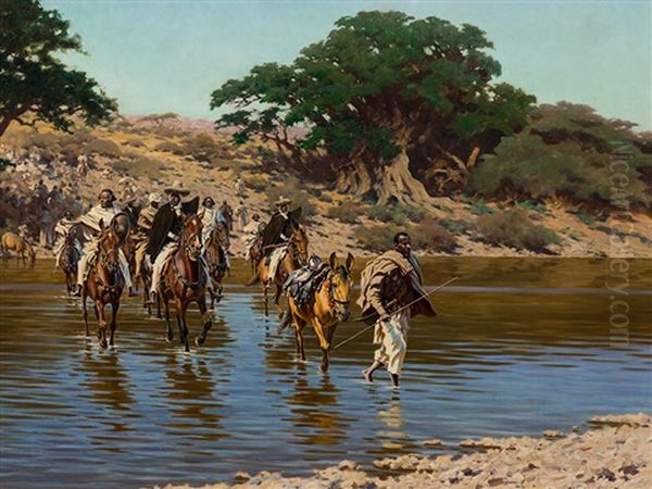 Abyssinians Crossing The River Oil Painting by Hugo Ungewitter