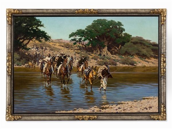 Abyssinians Crossing The River Oil Painting by Hugo Ungewitter