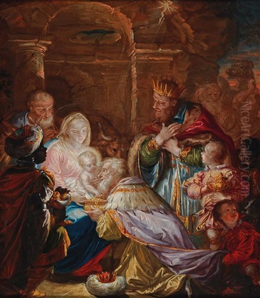 The Adoration Of The Shepherds And The Adoration Of The Magi Oil Painting by Francesco Sebald Unterberger