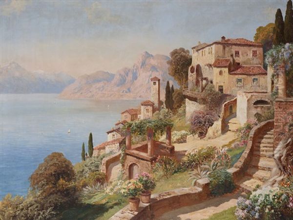 Blick Auf Ein Italienisches Stadtchen In Einer Bucht Oil Painting by Franz Richard Unterberger