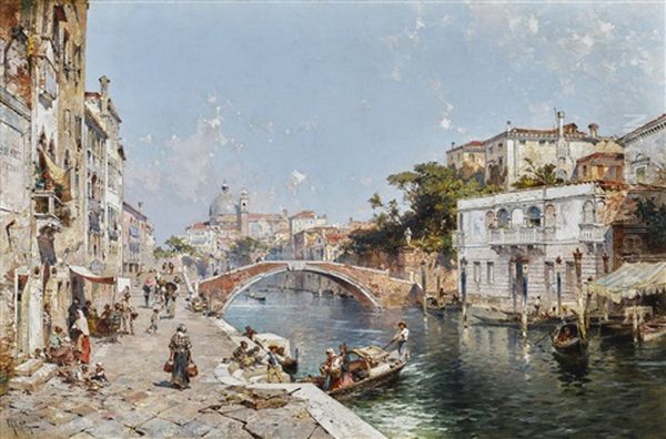 Rio Dei Ognissanti With Santa Maria Del Rosario, Venice Oil Painting by Franz Richard Unterberger