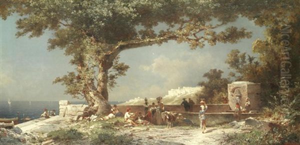 Golfe De Salerno, Italie Oil Painting by Franz Richard Unterberger