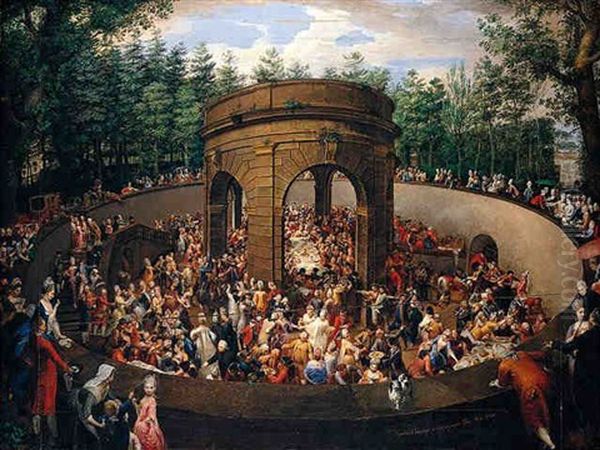 Rome, The Grotta Dei Vini (or Tinello) In The Gardens Of The Villa Pinciana, A Banquet Given By Prince Marcantonio Borghese In Honour Of The Princess Of Saxony, 1772 Oil Painting by Ignaz Unterberger