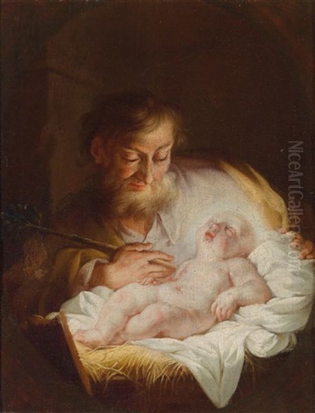 Saint Joseph And The Christ Child Oil Painting by Michelangelo Unterberger