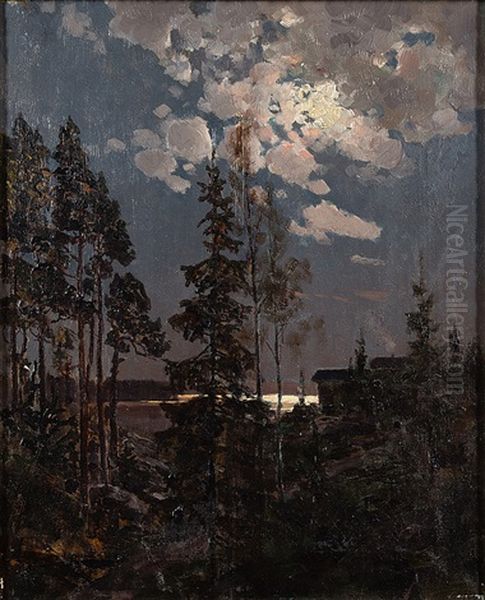 Moonlight Oil Painting by Aukusti Uotila