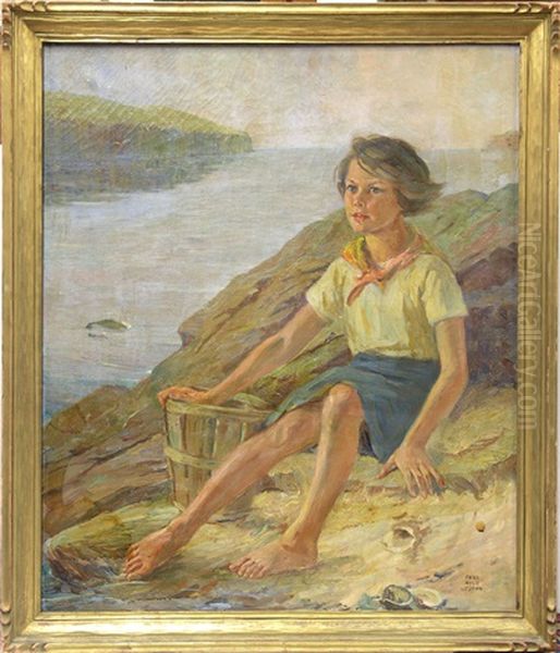 Portrait Of A Girl On The Shore Oil Painting by Anna Milo Upjohn