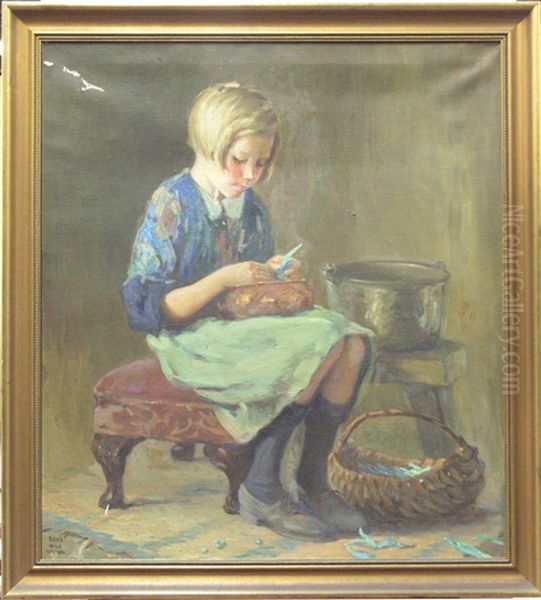 Young Girl Shucking Peas Oil Painting by Anna Milo Upjohn