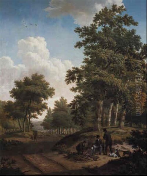 Peasants Loading Lumber Onto A Wagon Oil Painting by Willem Uppink