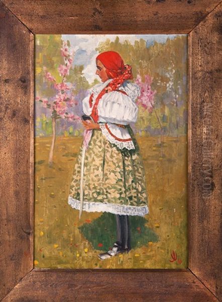 Woman In Folkcostume Oil Painting by Joza Uprka