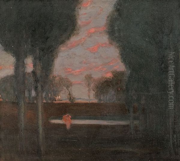 Abendliche Parklandschaft Mit Einsamer Frauengestalt Oil Painting by Hermann Urban