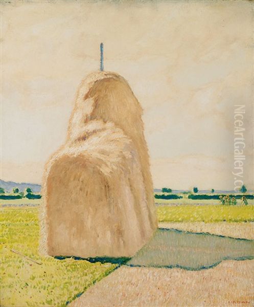 Sonnige Erntelandschaft Mit Groser Strohmiete Oil Painting by Hermann Urban