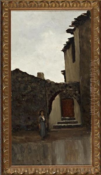 Vista De Un Pueblo Oil Painting by Modesto Urgell y Inglada