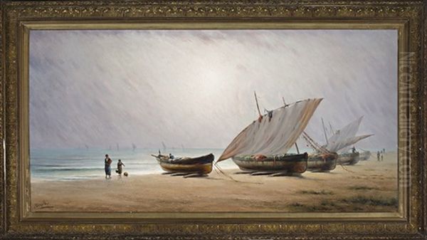 Barcas Oil Painting by Modesto Urgell y Inglada