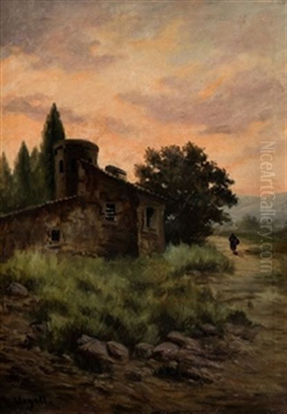 Paisaje Con Campesina by Modesto Urgell y Inglada