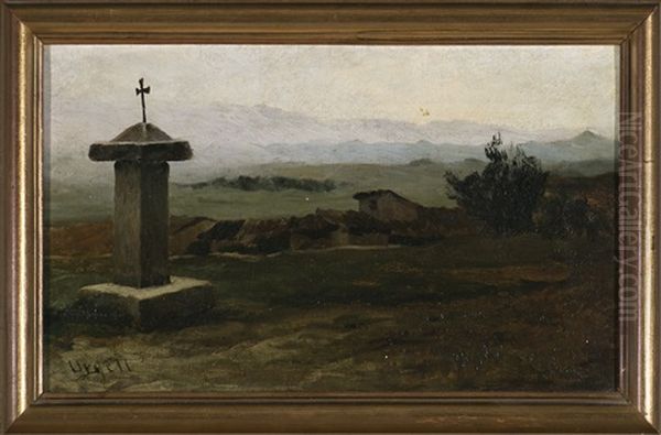 Paisaje Con Cruz De Termino Oil Painting by Modesto Urgell y Inglada