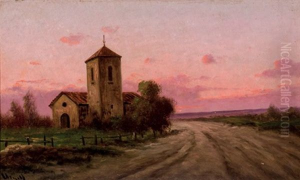 Atardecer Con Iglesia Oil Painting by Modesto Urgell y Inglada