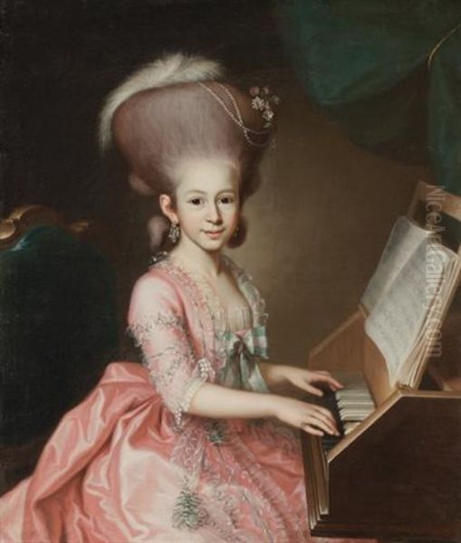 Portrait Of A Young Lady At The Clavichord, Said To Be Henriette Haussmann (1771-1802) Oil Painting by Georg Anton Abraham Urlaub