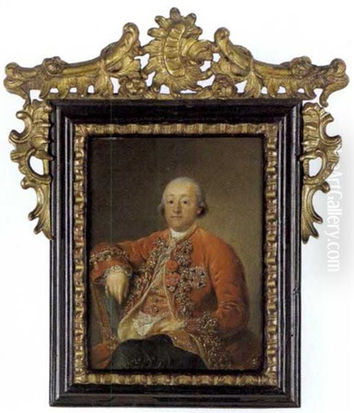 Bildnis Des Barons Philipp Carl Von Hoheneck, Kammerherr Des Kurfursten Clemens Von Mainz, In Der Hand Einen Brief Haltend (?) Oil Painting by Georg Anton Abraham Urlaub