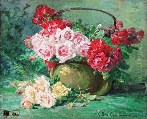 Roses Dans Un Pot Encuivre Oil Painting by Claudia Bret-Charbonnier