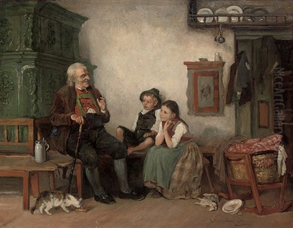 Grandpa's Stories Oil Painting by Georg Johann Christian Urlaub