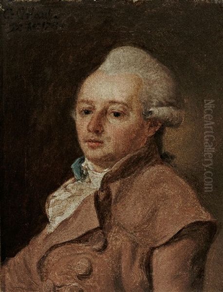 Herrenportrait Mit Weis Gepuderter Perucke, Weisem Plastron Und Auberginefarbener Jacke Oil Painting by Georg Karl Urlaub