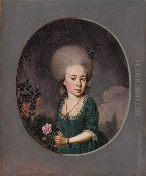 Bildnis Einer Jungen Dame Mit Rose Oil Painting by Georg Karl Urlaub