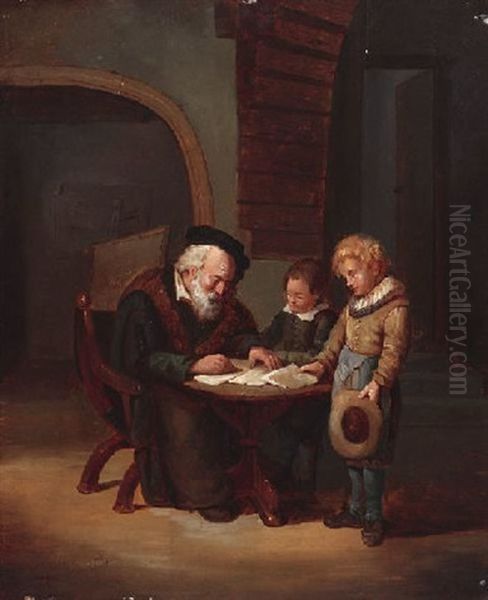 Der Alte Lehrer Mit Zwei Schulern Oil Painting by Georg Karl Urlaub