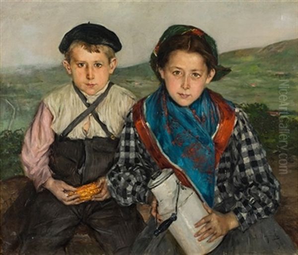 Ninos Oil Painting by Eduardo Urquiola Y Aguirre