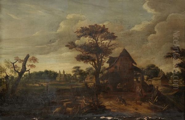 Peasants In A Landscape Oil Painting by Johannes Urselincx