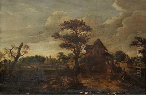 Peasants In A Landscape Oil Painting by Johannes Urselincx