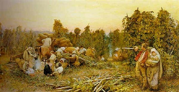 A Worcestershire Hop-garden Oil Painting by Walter Chamberlain Urwick