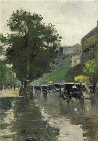 Berliner Strassenmotiv Mit Automobilen Und Dem Hotel Adlon (berlin Street Scene With Cars And The Hotel Adlon) Oil Painting by Lesser Ury