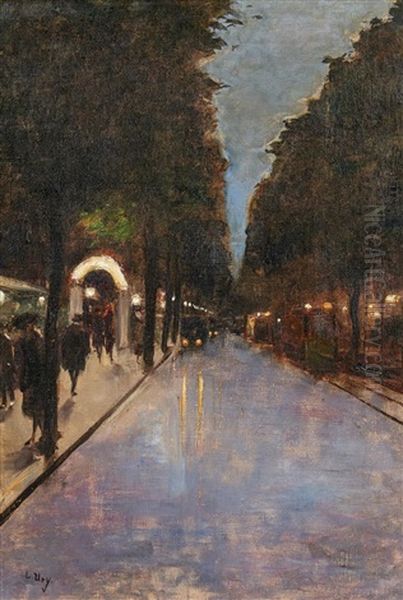 In Den Zelten Bei Nacht, Berlin Oil Painting by Lesser Ury